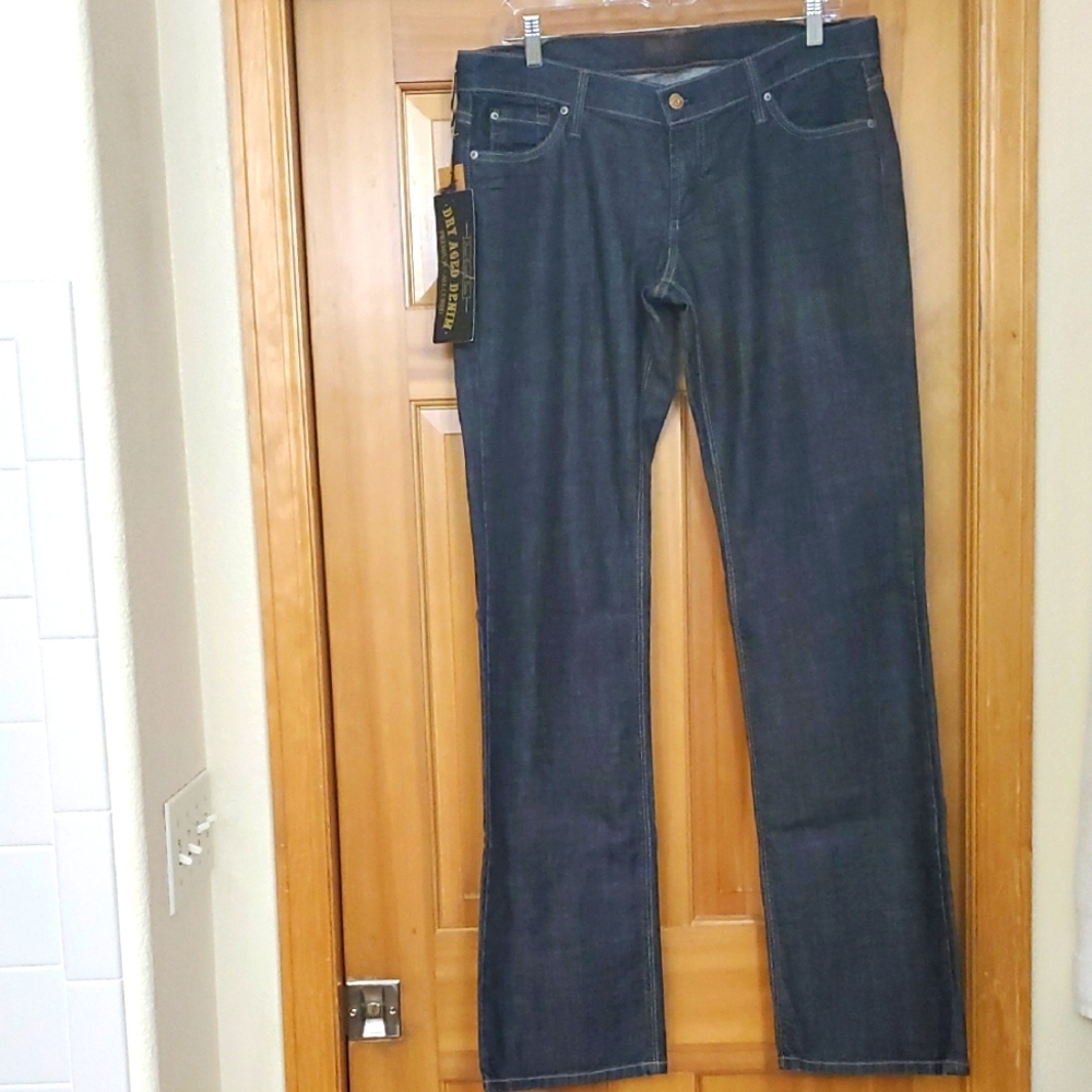 NWT James Cured by Seun Dark Blue Aged Denim Staight Jeans womens sz 31
